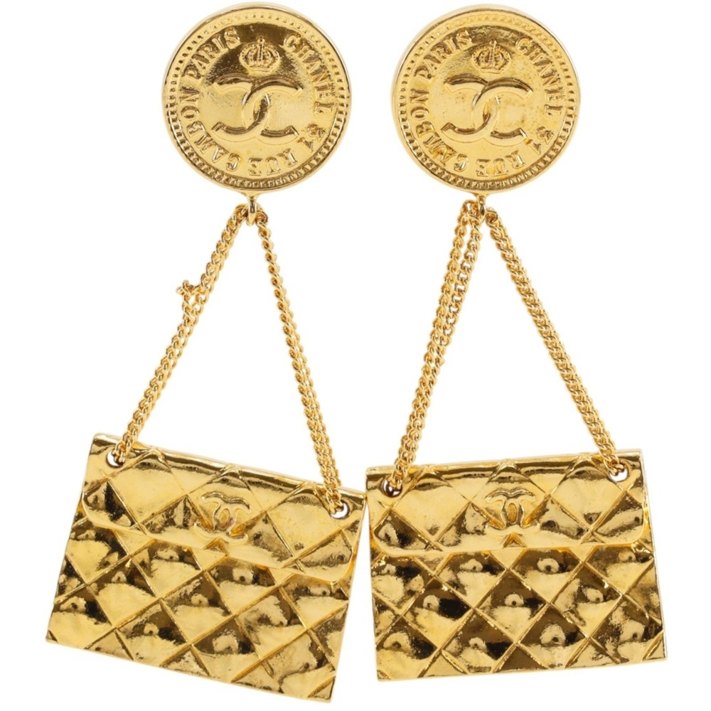 CHANEL Gold Logo Earrings